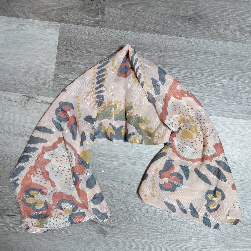 light pink floral abstract pattern cotton linen scarf